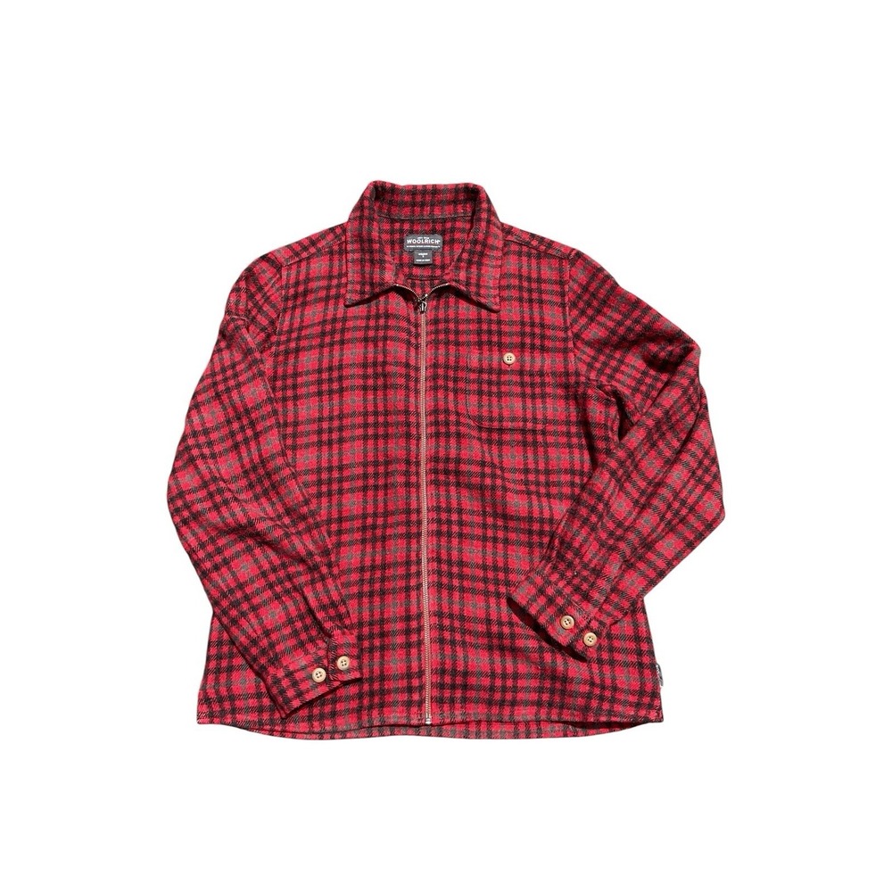 Woolrich Wool Plaid Jacket Black Red Full Zip Women S Button Pockets Chore
